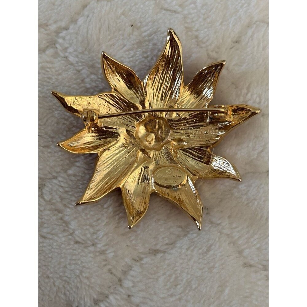 Poinsettia Christmas Holiday Brooch Christopher Radko Jeweled Enamel Pin Vtg - Picture 3 of 5